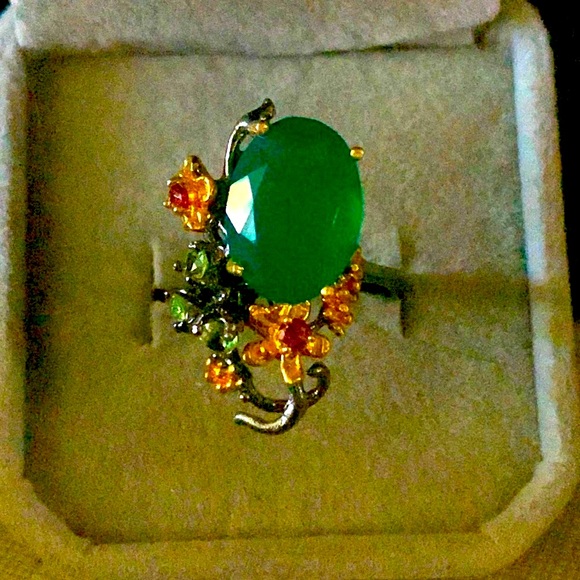 NATURAL Aventurine Peridot Garnet SS 925 RING - Picture 1 of 13